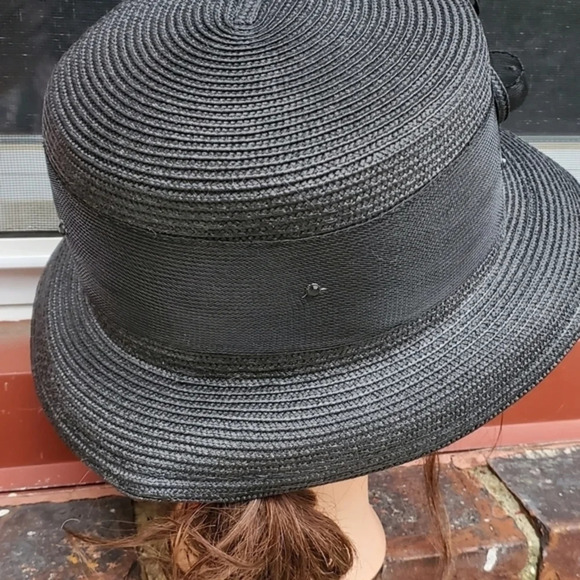 Black Floral Derby Hat Wide Brim Church Tea Party Wedding Fascinator Vintage Sty